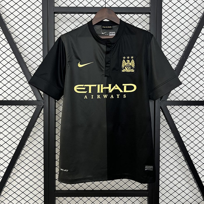 Retro 13/14 Manchester City Away Black Gray Jersey Kit Short Sleeve-9434633