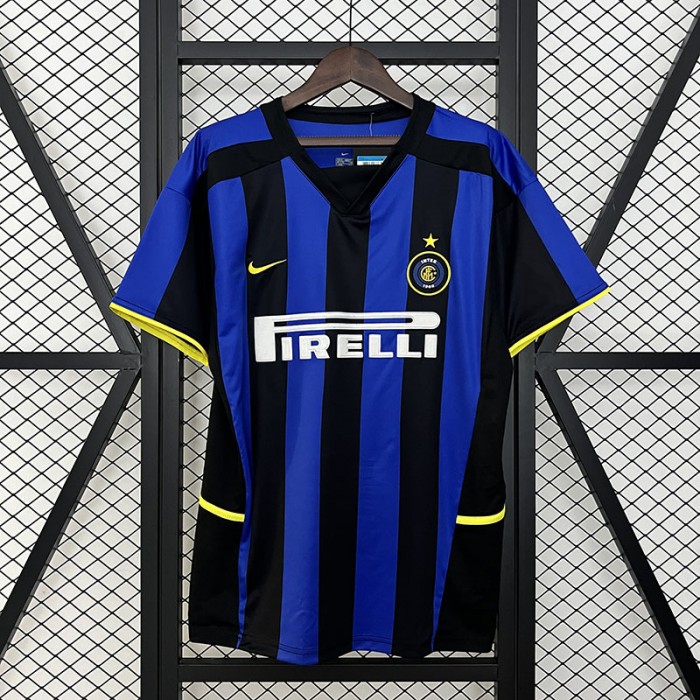 Retro 02/03 Inter Milan Home Black Blue Jersey Kit Short Sleeve-3682976