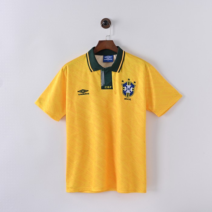 Retro 91/93 Brazil Home Yellow Jersey Kit Short Sleeve-7282618