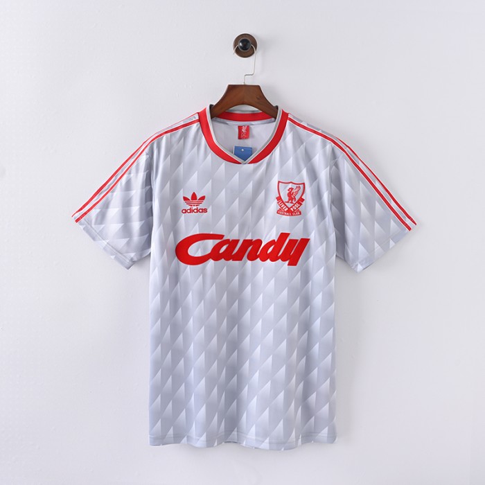 Retro 89/91 Liverpool Away White Blue Jersey Kit Short Sleeve-5521511