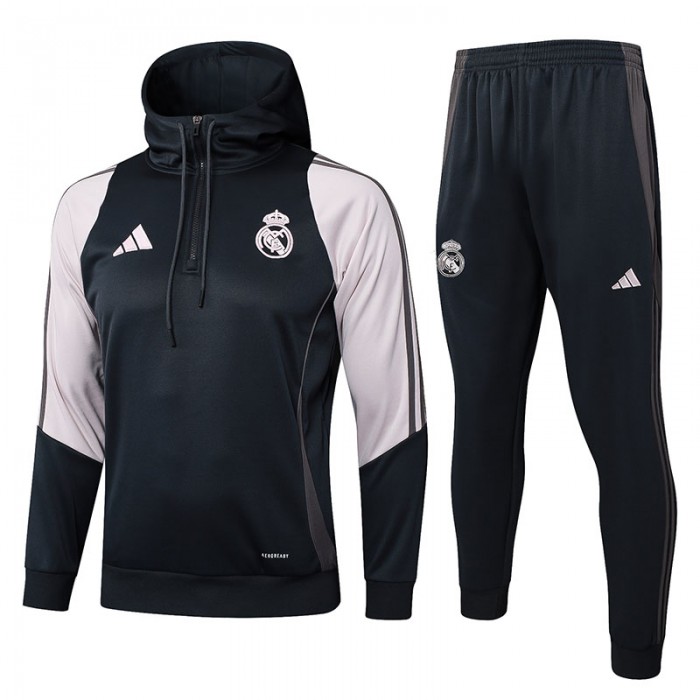 24/25 Real Madrid Black Hooded Edition Classic Jacket Training Suit (Top+Pant)-7084291
