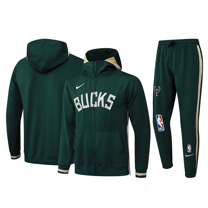 Milwaukee Bucks Green Hooded NBA Edition Classic Jacket Training Suit (Top+Pant)-9800633