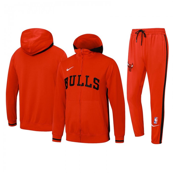Chicago Bulls Red Hooded NBA Edition Classic Jacket Training Suit (Top+Pant)-4615909