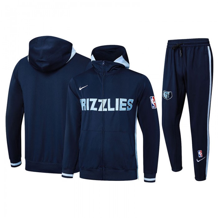 Memphis Grizzlies Navy Blue Hooded NBA Edition Classic Jacket Training Suit (Top+Pant)-4650481