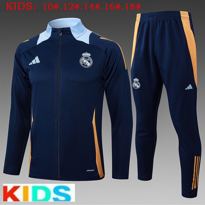 24/25 Kids Real Madrid Navy Blue Kids Edition Classic Jacket Training Suit (Top+Pant)-4956891