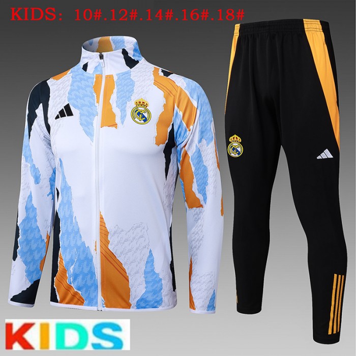 24/25 Kids Real Madrid White Kids Edition Classic Jacket Training Suit (Top+Pant)-9396389