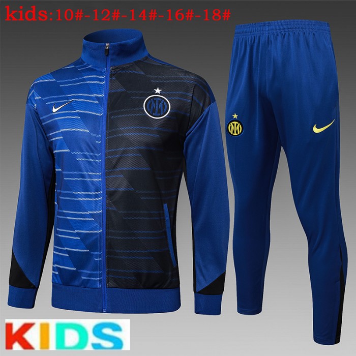 24/25 Kids Inter Milan Black Blue Kids Edition Classic Jacket Training Suit (Top+Pant)-6421998