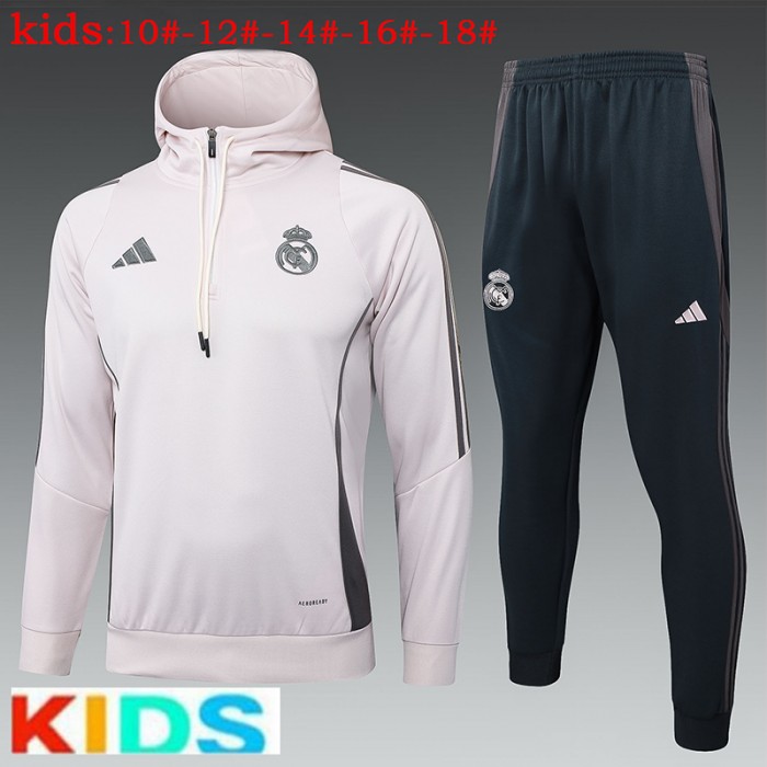 24/25 Kids Real Madrid Khaki Hooded Kids Edition Classic Jacket Training Suit (Top+Pant)-9152639