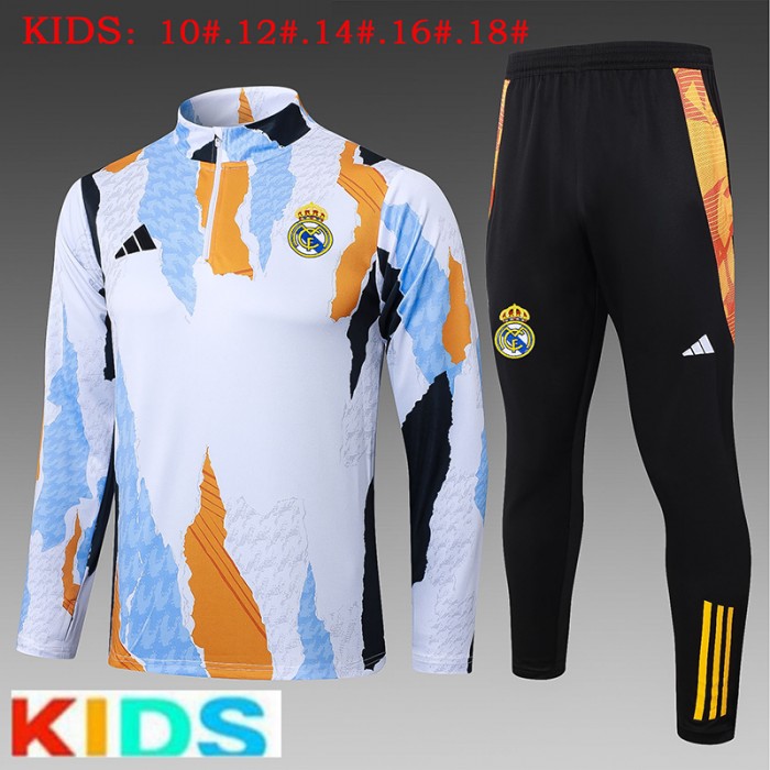 24/25 Kids Real Madrid White Kids Edition Classic Jacket Training Suit (Top+Pant)-362736