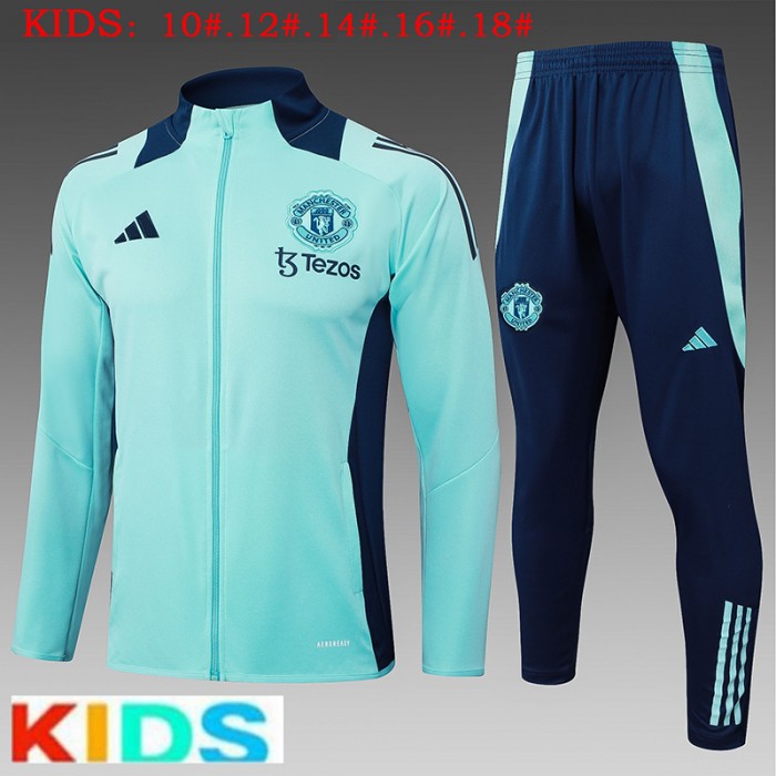 24/25 Kids Manchester United M-U Green Kids Edition Classic Jacket Training Suit (Top+Pant)-4854912