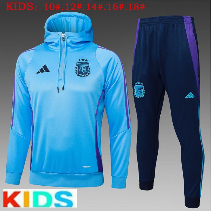 2025 Kids Argentina Blue Kids Hooded Edition Classic Jacket Training Suit (Top+Pant)-3772037