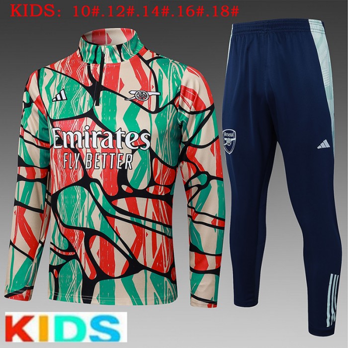 24/25 Kids Arsenal Red Green Kids Edition Classic Jacket Training Suit (Top+Pant)-7713069
