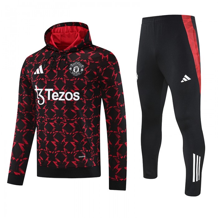 24/25 Manchester United M-U Red Black Hooded Edition Classic Jacket Training Suit (Top+Pant)-1270196
