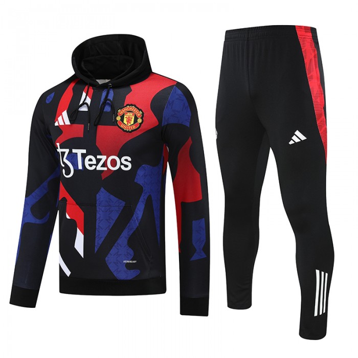 24/25 Manchester United M-U Red Black Hooded Edition Classic Jacket Training Suit (Top+Pant)-2665966