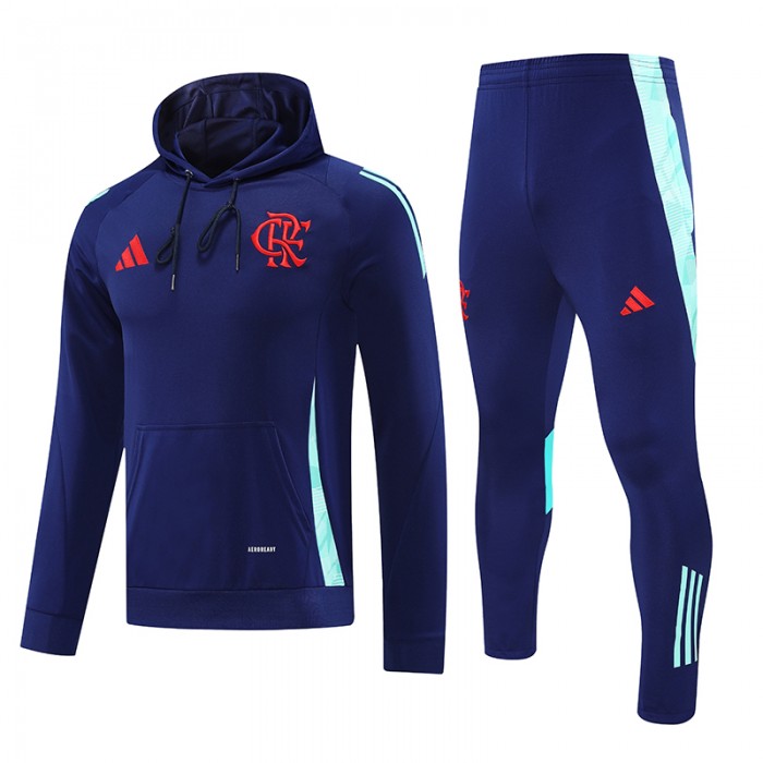 24/25 Flamengo Navy Blue Hooded Edition Classic Jacket Training Suit (Top+Pant)-3461378