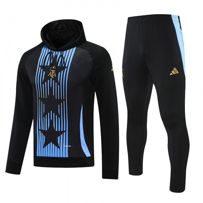24/25 Argentina Black Blue Hooded Edition Classic Jacket Training Suit (Top+Pant)-9345478