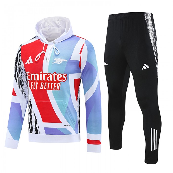 24/25 Arsenal White Red Hooded Edition Classic Jacket Training Suit (Top+Pant)-5973653