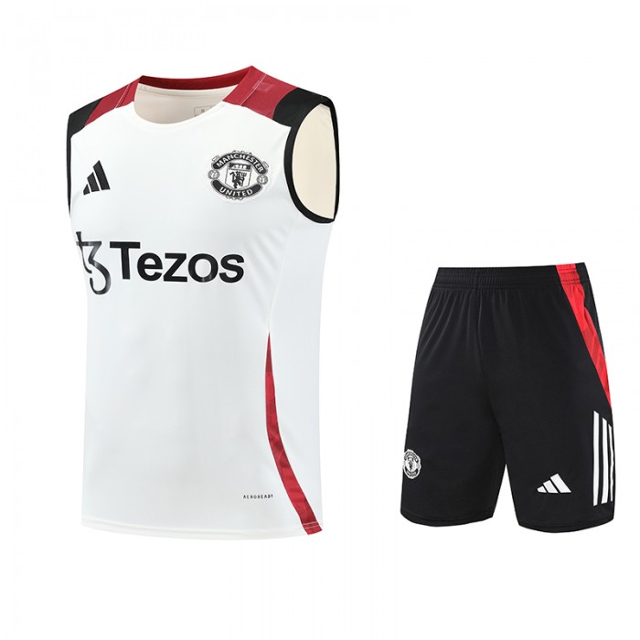 24/25 Manchester United M-U White Training jersey Kit Sleeveless Vest (Vest + Short)-6847451