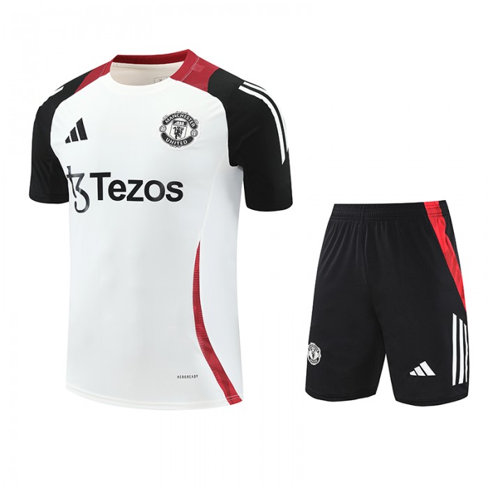24/25 Manchester United M-U White Training Jersey Kit short Sleeve (Shirt + Short)-6399771