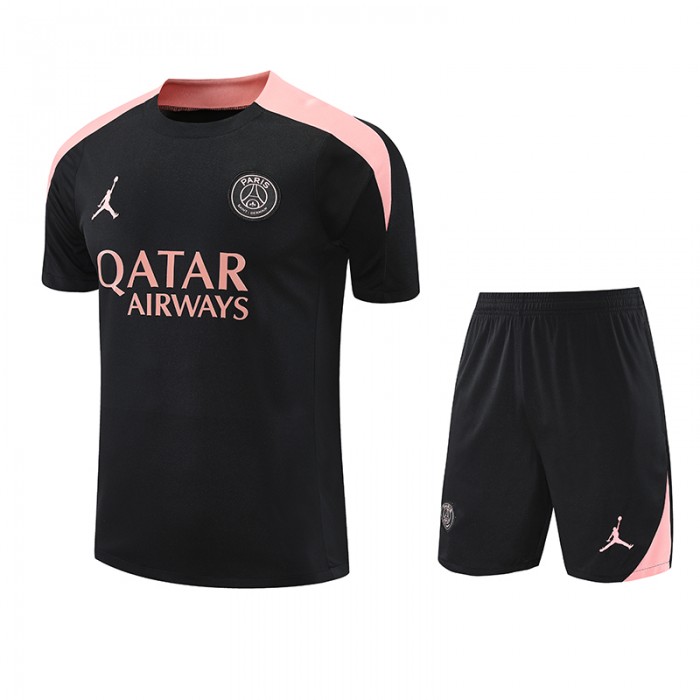 24/25 Paris Saint-Germain PSG Black Training Jersey Kit short Sleeve (Shirt + Short)-6284213