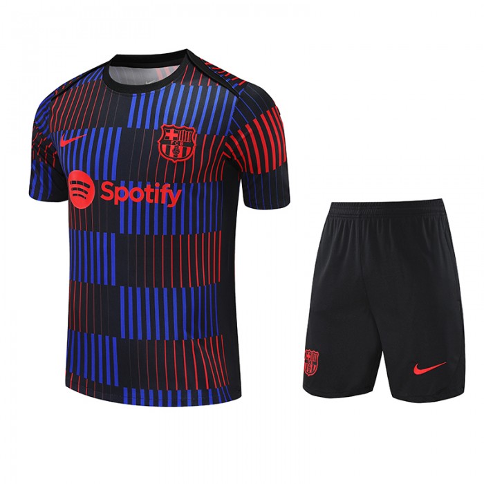 24/25 Barcelona Navy Blue Red Training Jersey Kit short Sleeve (Shirt + Short)-4785991