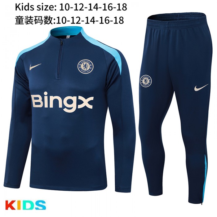 24/25 Kids Chelsea Navy Blue Kids Edition Classic Jacket Training Suit (Top+Pant)-8981732