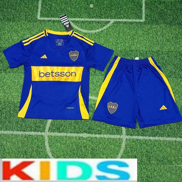 24/25 Kids Boca Juniors Home Blue Yellow Kids Jersey Kit short sleeve (Shirt + Short)-4370221