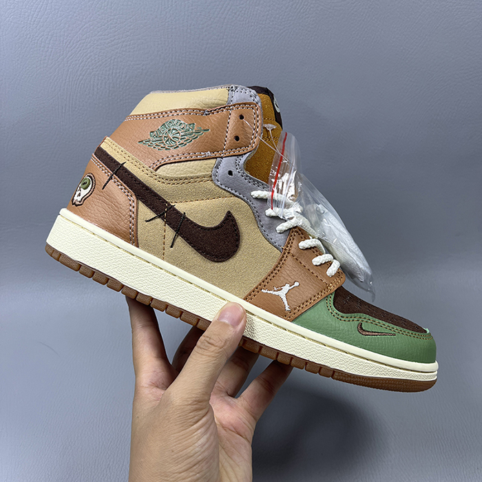 Air Jordan 1 AJ1 High Running Shoes-Brown/Green-7046803