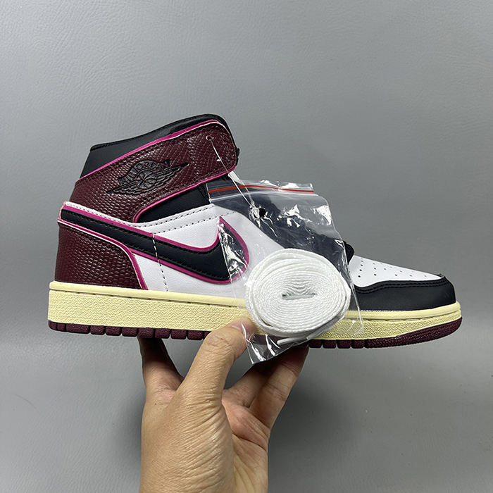 Air Jordan 1 AJ1 High Running Shoes-White/Wine Red-5349625