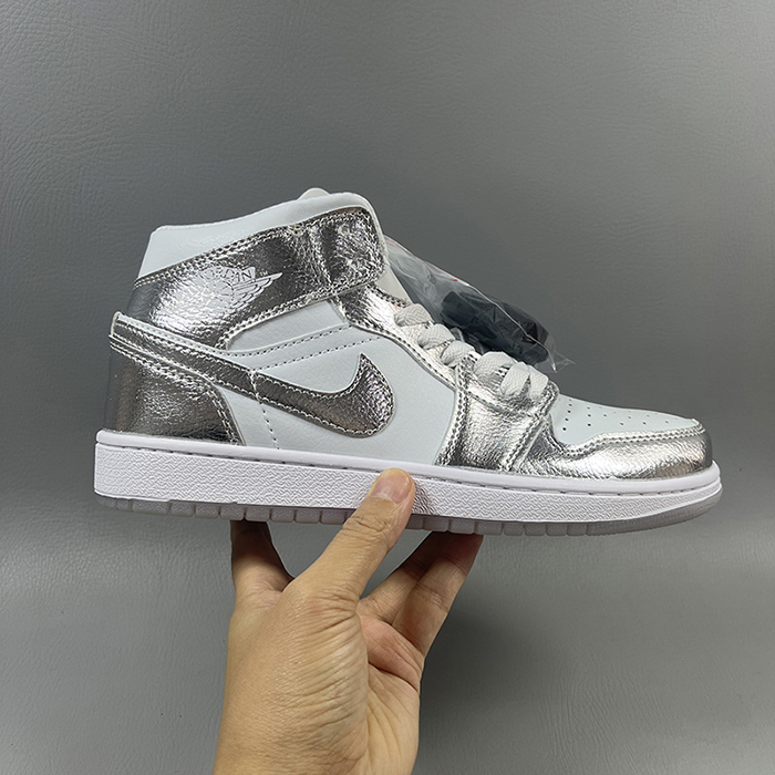 Air Jordan 1 AJ1 High Running Shoes-White/Silver-7065887