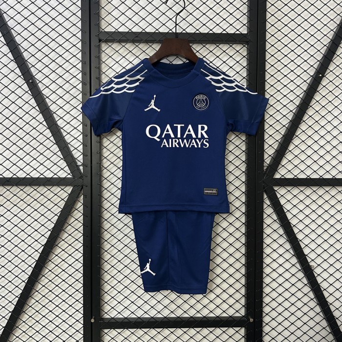 24/25 Kids Paris Saint-Germain PSG Fourth Away Navy Blue Kids Jersey Kit short sleeve (Shirt + Short)-9184305