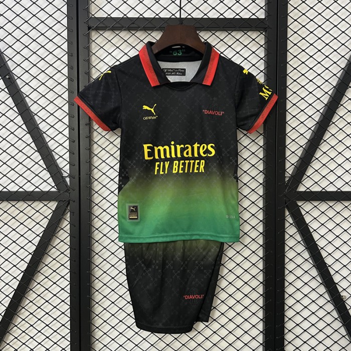 25/26 kids AC Milan Co-Branded Edition Black Green Jersey Kit short sleeve (Shirt + Short)-8057260