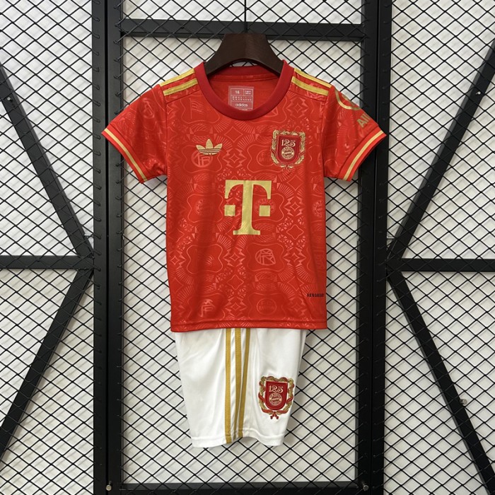 25/26 kids Bayern Munich 125th Anniversary Red Jersey Kit short sleeve (Shirt + Short)-9171799