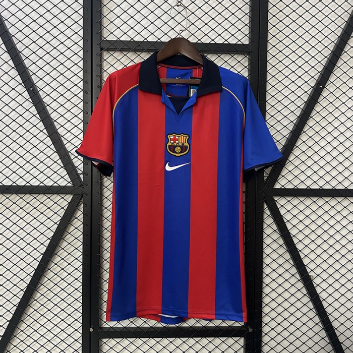 Retro 01/02 Barcelona Home Red Blue Jersey Version Short Sleeve-2477032