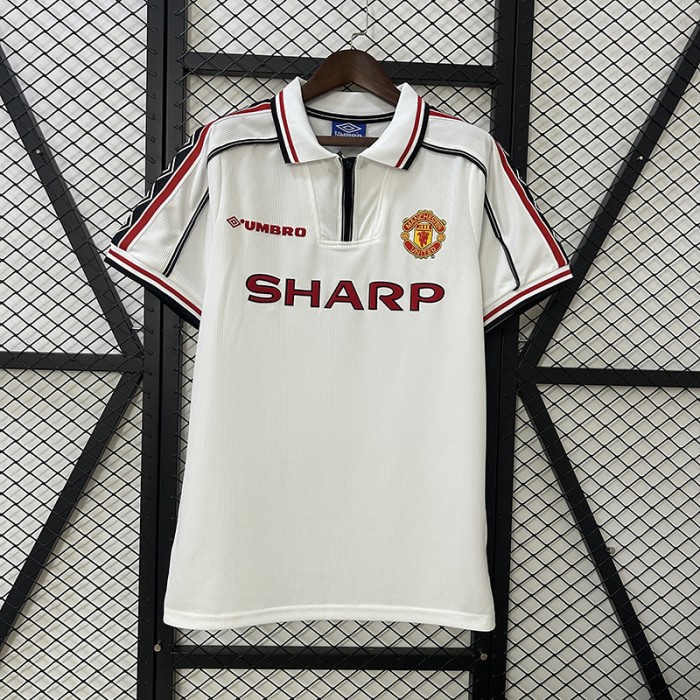 Retro 98/99 Manchester United M-U Commemorative Edition White Jersey Version Short Sleeve-9537640