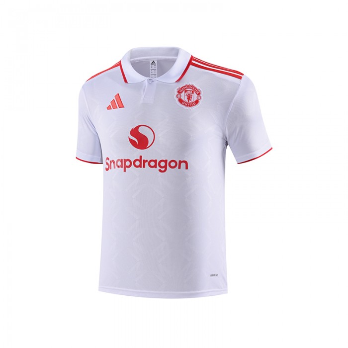 25/26 Manchester United M-U White Red Training POLO Jersey Short Sleeve-9493372