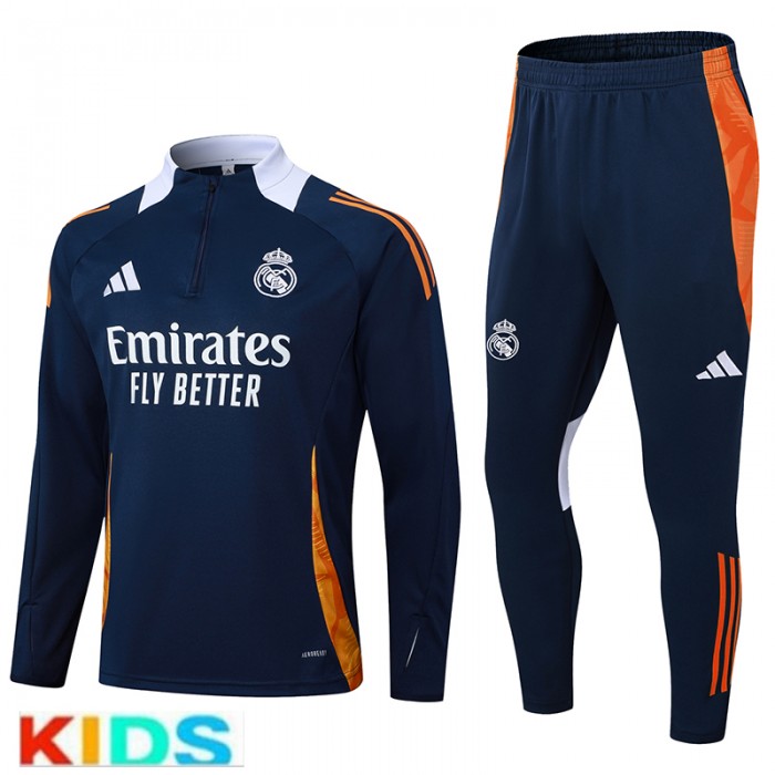 25/26 Kids Real Madrid Navy Blue Kids Edition Classic Jacket Training Suit (Top+Pant)-5687504
