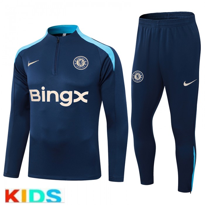 25/26 Kids Chelsea Navy Blue Kids Edition Classic Jacket Training Suit (Top+Pant)-9734844