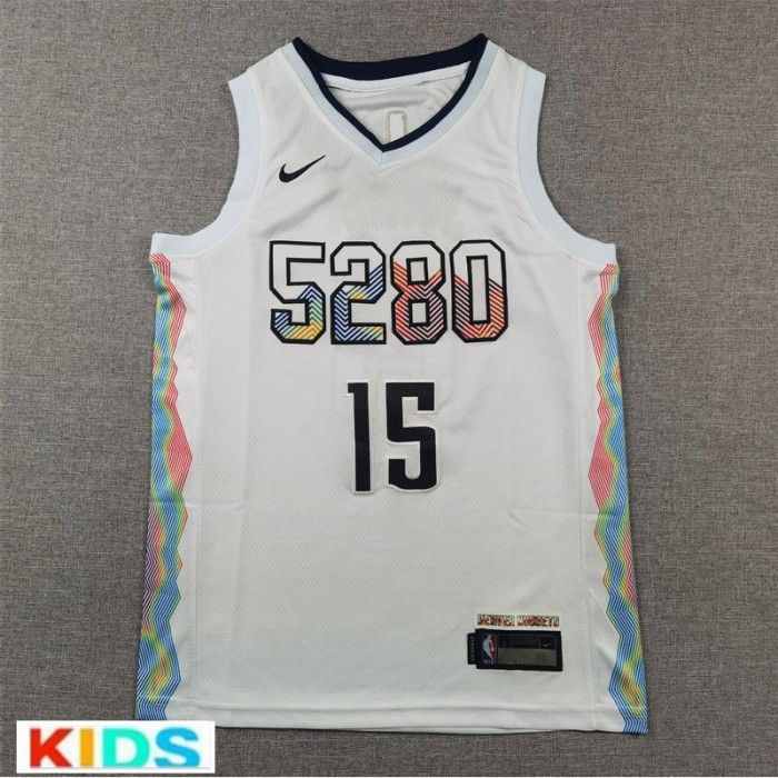 2025 NBA Kids Denver Nuggets JOKIC #15 White City Edition NBA Kids Jersey-3695655