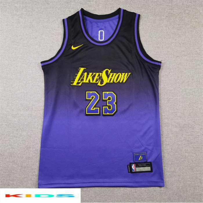 NBA Kids Los Angeles Lakers JAMES #23 Purple City Edition NBA Kids Jersey-4469376