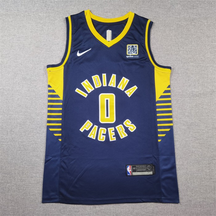 Indiana Pacers HALIBURTON #0 Navy Blue NBA Jersey-4701988