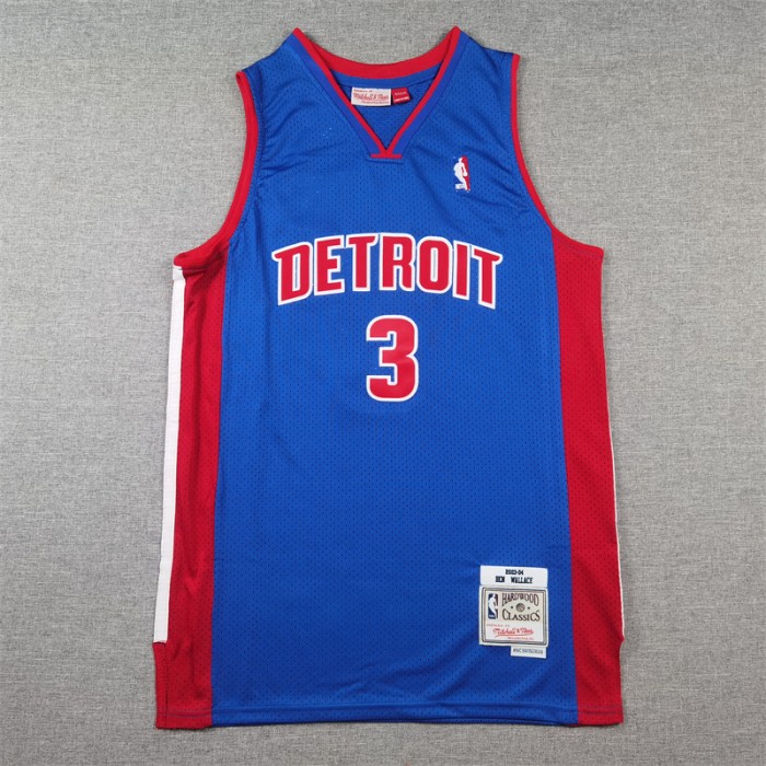 Detroit Pistons WALLACE #3 Retro Blue NBA Jersey-7328004