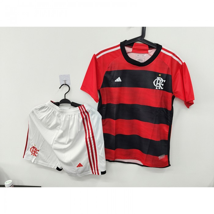 STOCK CLEARANCE [SIZE 28] 23/24 Kids Flamengo Home Black Red Jersey Kit short sleeve (Shirt + Short)-8192784