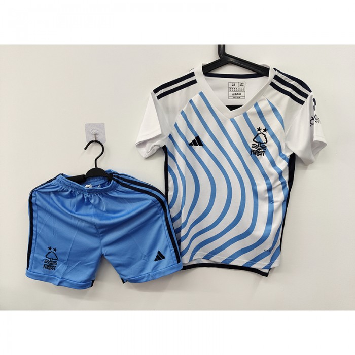 STOCK CLEARANCE [SIZE 22] 23/24 Kids Nottingham Forest Away White Blue Jersey Kit short sleeve (Shirt + Short)-765158