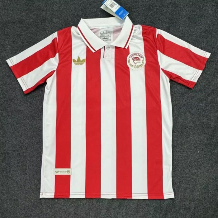 25/26 Olympiacos 100th Anniversary Red White Jersey Version Short Sleeve-6884116