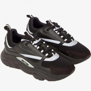 Christian B22 Sneakers in Technical Mesh and Calf Leather Running Shoes-Black/White-8288606