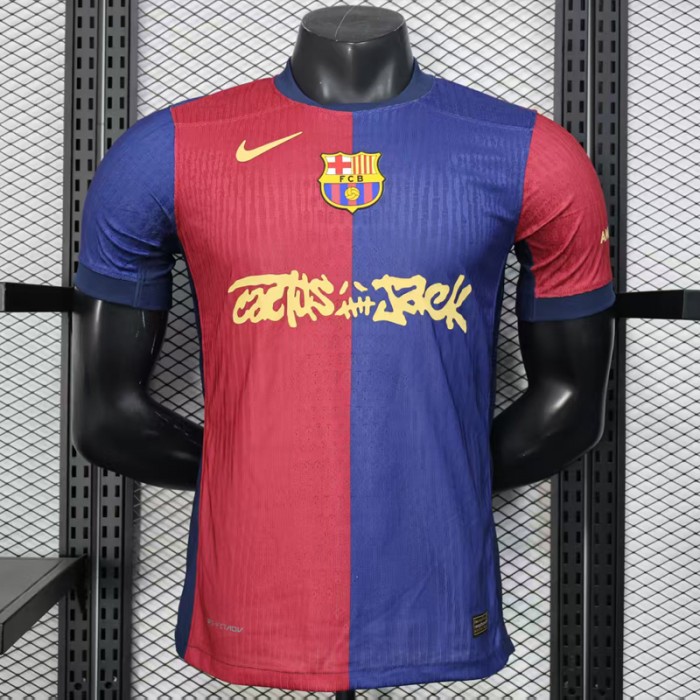 24/25 Barcelona Home X Travis Scott Red Navy Blue Jersey Kit short sleeve (Player Version)-993727