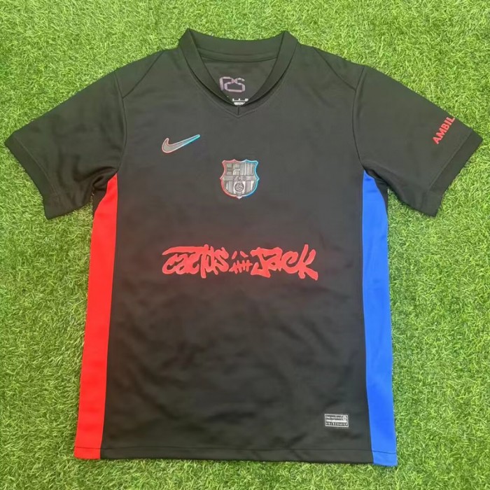 24/25 Barcelona Away X Travis Scott Red Navy Blue Jersey Kit short sleeve-9580632