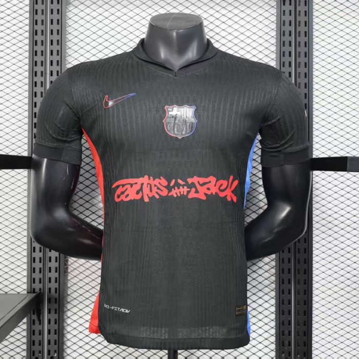 24/25 Barcelona Away X Travis Scott Red Navy Blue Jersey Kit short sleeve (Player Version)-7064442