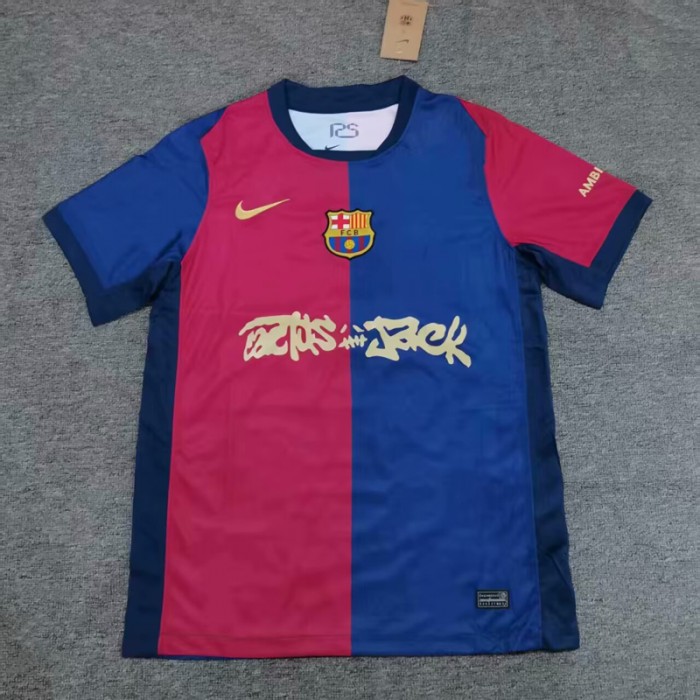 24/25 Barcelona Home X Travis Scott Red Navy Blue Jersey Kit short sleeve-2899228
